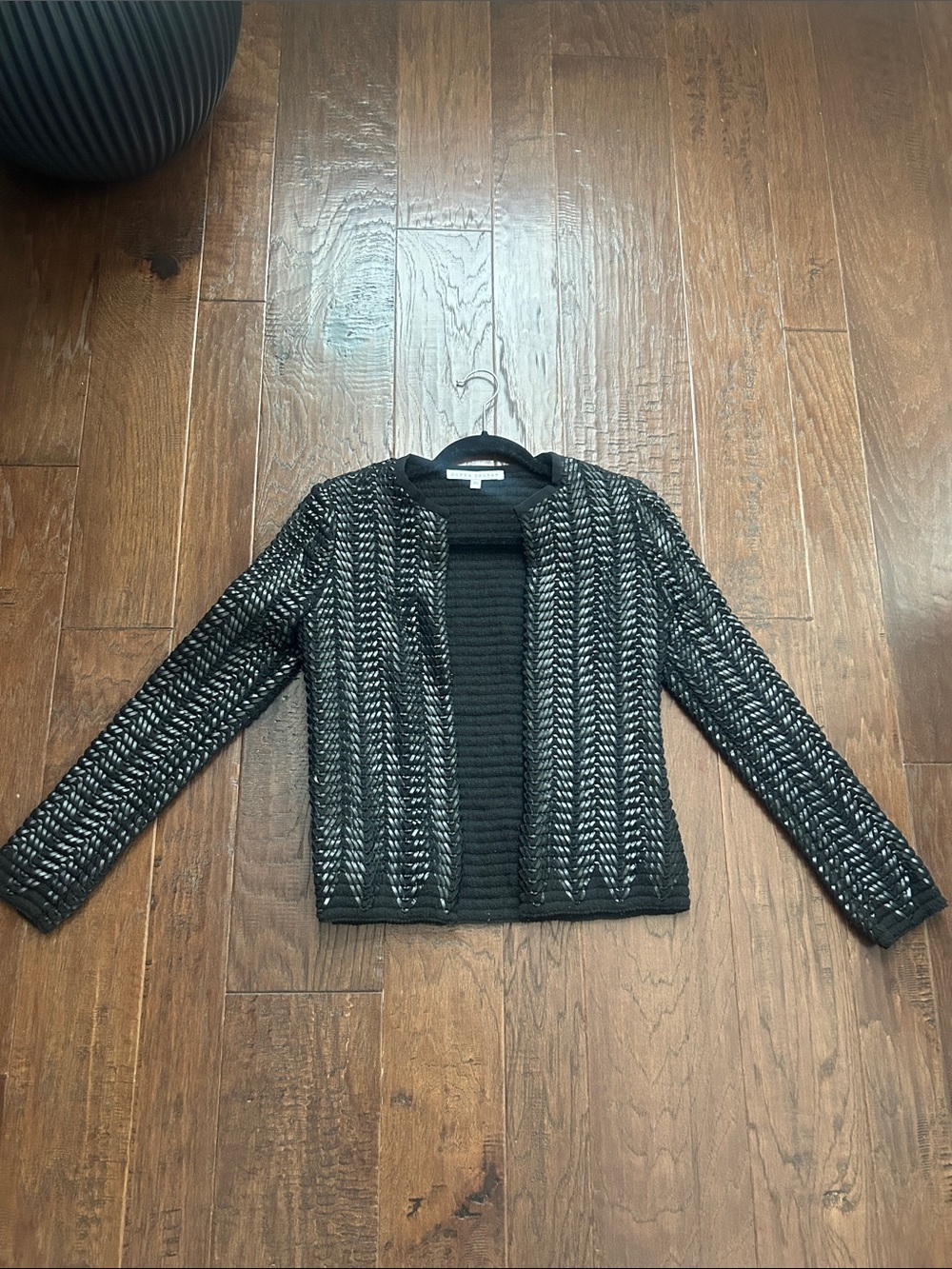 Black Textured Open-Front Women's Jacket